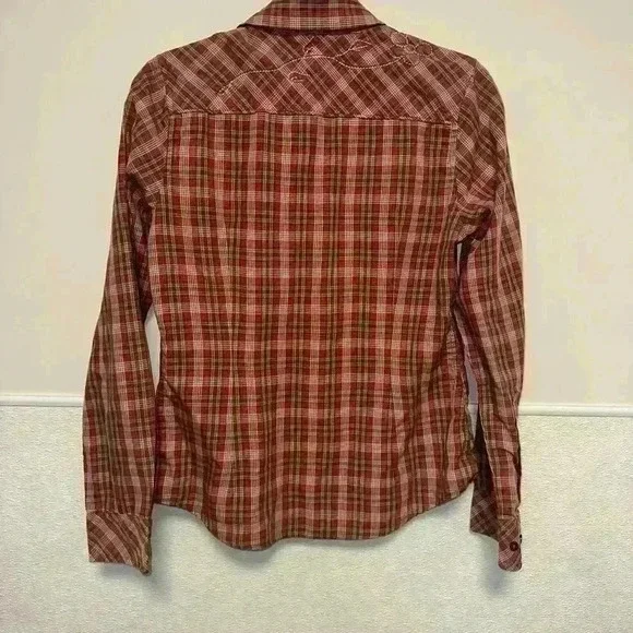 The North Face Plaid Button Up Shirt S/P Red Brown for Women with Embroidery - Picture 14 of 16